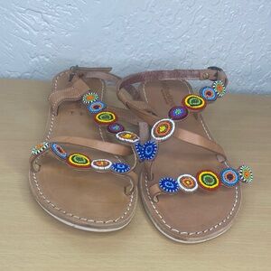 Colorful Beaded Leather Sandals
